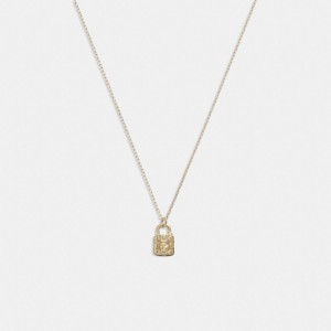 Coach 14 K Gold Quilted Signature Padlock Pendant Necklace Oro | COH866103