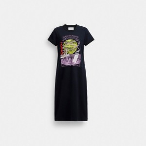 Coach 90's T Shirt Dress In Organic Cotton Blu Marino | COH866070