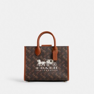 Coach Ace Tote Bag 26 With Horse And Carriage Print Marroni | COH865088