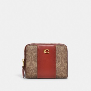 Coach Billfold Wallet In Colorblock Signature Canvas Marroni Rosse | COH865613