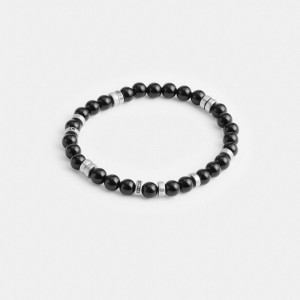 Coach Black Onyx Beaded Disk Bracelet Argento Nere | COH867008