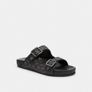 Coach Buckle Strap Sandal In Signature Jacquard Nere | COH866850