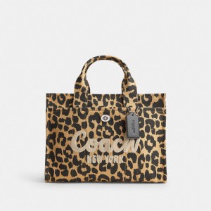 Coach Cargo Tote Bag With Leopard Print Argento Leopardate | COH865102