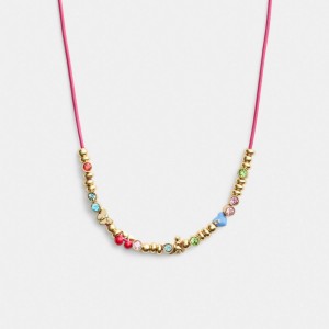 Coach Cherry And Heart Multi Charm Leather Wrap Necklace Oro Colorate | COH866211