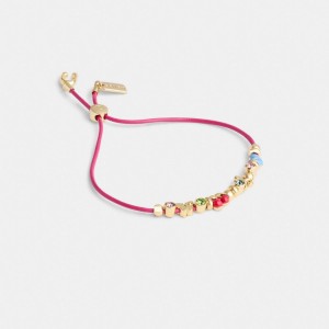 Coach Cherry And Heart Multi Charm Leather Slider Bracelet Oro Colorate | COH866228