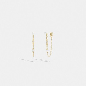 Coach Classic Pearl Chain Earrings Oro | COH866107