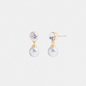 Coach Classic Pearl Drop Earrings Oro | COH866137