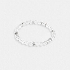 Coach Clear Quartz Beaded Disk Bracelet Argento | COH867025