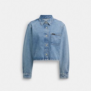 Coach Cropped Denim Button Down Blu | COH865988