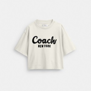 Coach Cursive Signature Cropped T Shirt Crema | COH865992