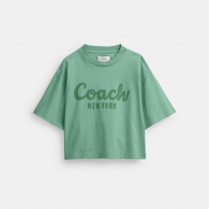 Coach Cursive Signature Cropped T Shirt Verdi | COH865994