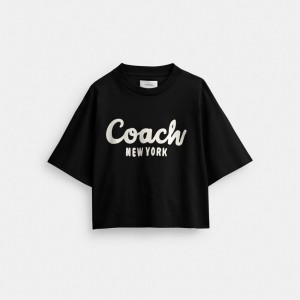Coach Cursive Signature Cropped T Shirt Nere | COH865995