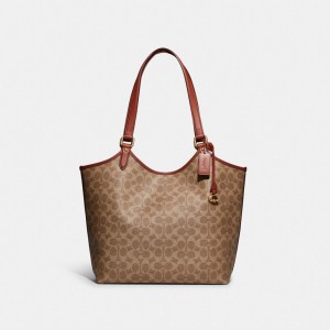 Coach Day Tote Bag In Signature Canvas Marroni Rosse | COH865090