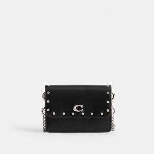 Coach Essential Half Flap Card Case With Rivets Argento Nere | COH865574