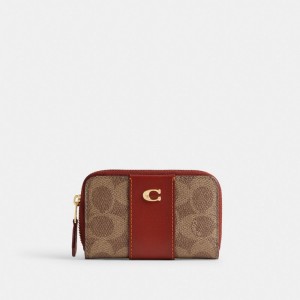 Coach Essential Small Zip Around Card Case In Signature Canvas Marroni Rosse | COH865584