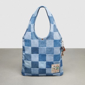 Coach Flat Tote In Denim Checkerboard Blu | COH865083
