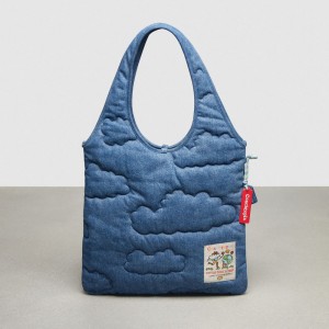 Coach Flat Tote With Cloud Quilting Blu | COH865107