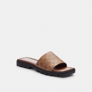 Coach Florence Sandal In Signature Canvas Khaki Corallo | COH865887