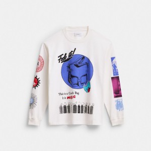 Coach Graphic Long Sleeve T Shirt In Organic Cotton Bianche Crema | COH866931
