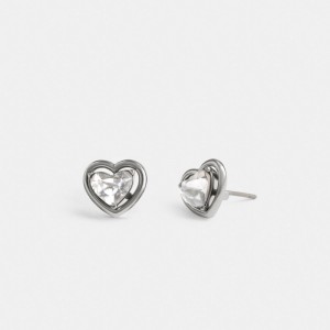 Coach Halo Heart Stud Earrings Argento | COH866136