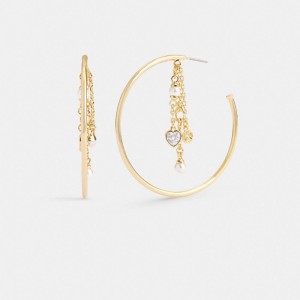 Coach Heart Charm Hoop Earrings Oro | COH866225