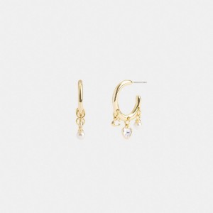 Coach Heart Charm Huggie Earrings Oro | COH866216