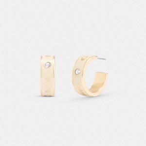 Coach Horse And Carriage Enamel Huggie Earrings Oro | COH866224