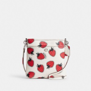 Coach Kitt Messenger Crossbody Bag With Strawberry Print Argento Colorate | COH865377