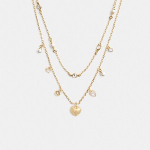 Coach Layered Heart Charm Necklace Oro | COH866208