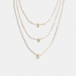 Coach Layered Pearl Charm Necklace Oro | COH866207