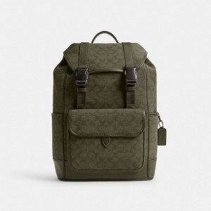 Coach League Flap Backpack In Signature Canvas Jacquard Verdi | COH866517