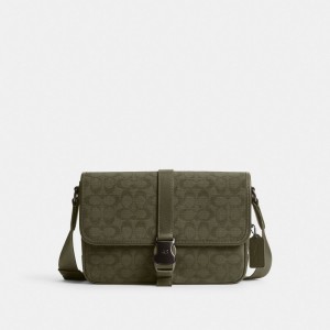 Coach League Messenger Bag In Signature Canvas Jacquard Verdi | COH866617