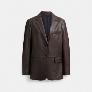 Coach Leather Blazer Marroni | COH865916