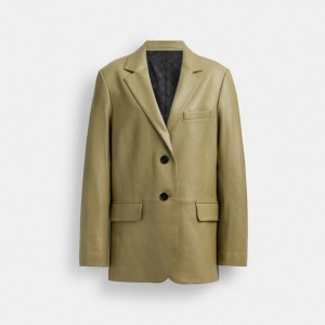 Coach Leather Blazer Verdi | COH865914