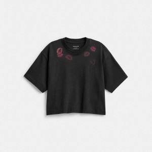 Coach Lip Print Cropped T Shirt Nere | COH865956