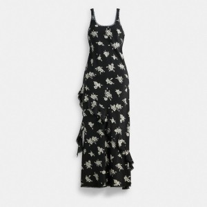 Coach Long Floral Ruffle Dress Nere Bianche Colorate | COH866064