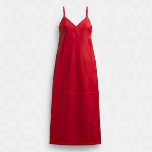 Coach Long Leather Dress Rosse | COH866060