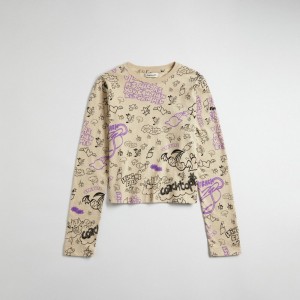 Coach Long Sleeve T Shirt: Comic Book Print Beige Chiaro | COH865972