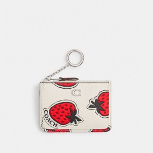 Coach Mini Skinny Id Case With Strawberry Print Argento Colorate | COH865576