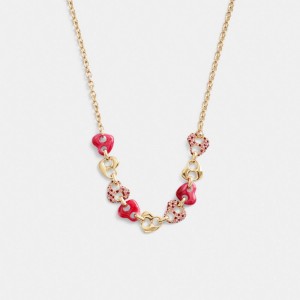 Coach Pavé Hearts Chain Link Necklace Oro Rosa Colorate | COH866112