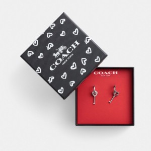Coach Pavé Key Mismatch Huggie Earrings Argento Rosa Colorate | COH866214