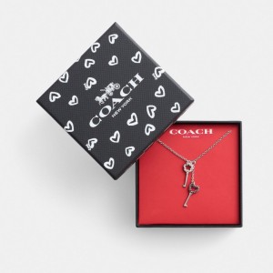Coach Pavé Key Pendant Necklace Argento Rosa Colorate | COH866213