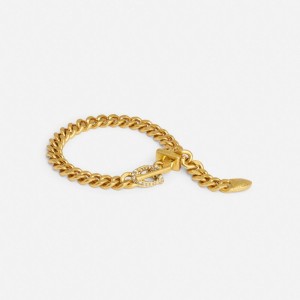 Coach Pavé Signature Buckle Curb Chain Bracelet Oro | COH866226