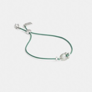 Coach Pavé Signature Leather Slider Bracelet Argento Verdi | COH866227