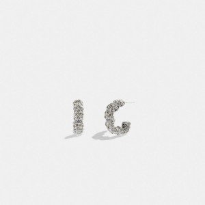 Coach Pavé Tea Rose Hoop Earrings Argento | COH866118
