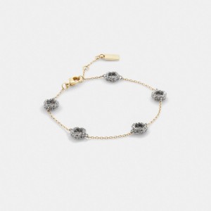 Coach Pavé Tea Rose Linear Bracelet Oro | COH866153