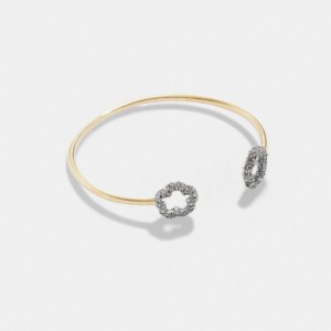 Coach Pavé Tea Rose Open Cuff Bracelet Oro | COH866126
