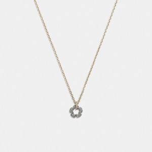 Coach Pavé Tea Rose Pendant Necklace Oro | COH866099