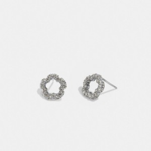 Coach Pavé Tea Rose Stud Earrings Argento | COH866127