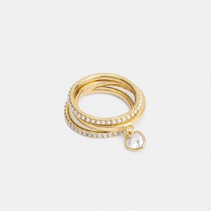 Coach Pearl Heart Ring Set Oro | COH866203